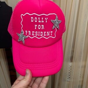 Pink Dolly For President Trucker Hat with Star Embellishments